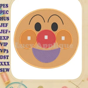 Close-up of the Anpanman Chapon's Hero fill embroidery design, showcasing its iconic cheerful face.