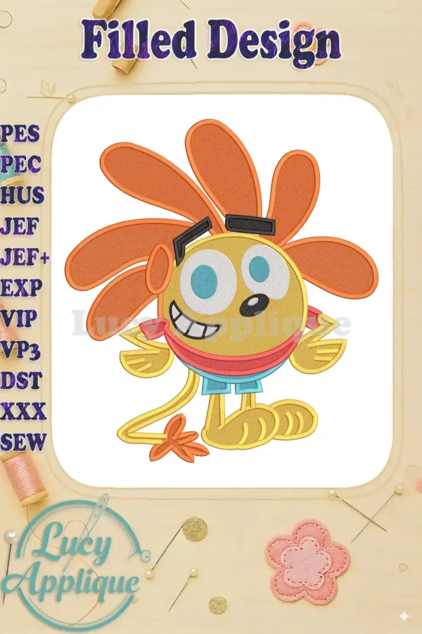 Vibrant Wubbzy fill embroidery design, showcasing the beloved cartoon character with bold outlines and bright colors.