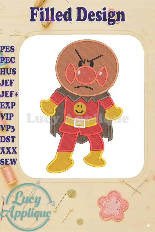 Vibrant Anpanman Chapon's Hero fill embroidery design featuring the iconic character in a determined pose.