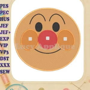 A cheerful Anpanman Chapon's Hero fill embroidery design, featuring a smiling face with vibrant colors.