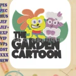 Happy yellow bear and purple cloud Garden Cartoon fill embroidery designs - Instant Download