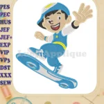 BoBoiBoy energetic character on hoverboard fill embroidery designs - Instant Download