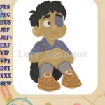 Elio character fill embroidery designs featuring a sitting boy with eyepatch - Instant Download