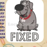 Fixed happy grey dog with bone tag fill embroidery designs - Instant Download
