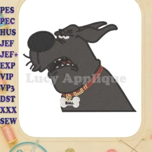A detailed fill embroidery design of Bull, the grumpy black dog, ready to add a fierce touch to your crafts.