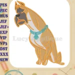 Fixed Boxer Dog Sitting with Chain Collar Fill Embroidery Designs - Instant Download