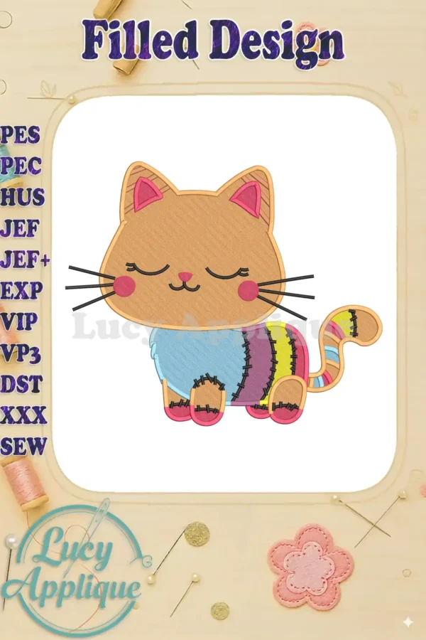 A cute Pandy Paws embroidery design from Gabby's Dollhouse, featuring a patched body and vibrant colors.