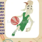 Cartoon Goat Basketball Player Fill Embroidery Designs for Sports Fans - Instant Download