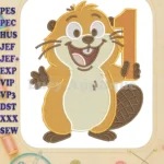 Happy Hoppers Beaver Holding Number One Fill Embroidery Designs - Instant Download