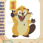 Hoppers Beaver Holding Number One Sign Fill Embroidery Designs - Instant Download