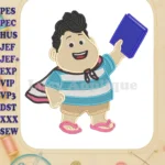 Happy Jumbo Boy Character with Blue Book Fill Embroidery Designs - Instant Download