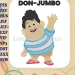 Happy Jumbo cartoon boy waving hand fill embroidery designs - Instant Download