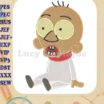 Masameer Junior character sitting fill embroidery designs with big glasses - Instant Download