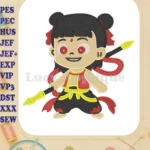 Ne Zha 2 cartoon character fill embroidery designs with spear - Instant Download