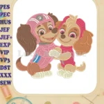 Paw Patrol Dino Movie Skye hugging adorable fill embroidery designs - Instant Download