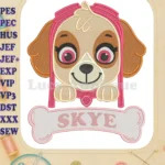 Skye Paw Patrol Dino Movie Fill Embroidery Designs with Name Bone - Instant Download