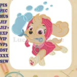 Paw Patrol Dino Movie Skye Blowing Bubbles Fill Embroidery Designs - Instant Download