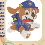Paw Patrol The Dino Movie Rubble running happy fill embroidery designs - Instant Download