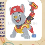 Rubble Paw Patrol Dino Movie Fill Embroidery Designs with Red Helmet - Instant Download