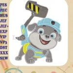 Paw Patrol Rubble Dino Movie Happy Bulldog Fill Embroidery Designs - Instant Download