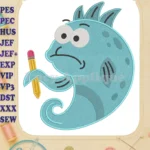 The Pout-Pout Fish holding a pencil fill embroidery designs - Instant Download