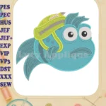 Sad Pout-Pout Fish Blue with Pencil Backpack Fill Embroidery Designs - Instant Download