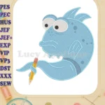 Pout-Pout Fish Character Holding Pencil Fill Embroidery Designs for Kids - Instant Download