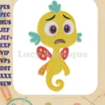 Sad Pout-Pout Fish yellow fill embroidery designs with colorful fins - Instant Download