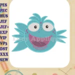 The Pout-Pout Fish cheerful blue fill embroidery designs with pink spots - Instant Download