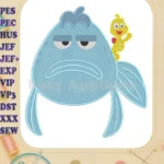 The Pout-Pout Fish with happy yellow seahorse fill embroidery designs - Instant Download