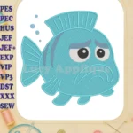 The Pout-Pout Fish Sad Light Blue Fill Embroidery Designs - Instant Download