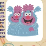 Two happy blue Muggle-Wumps fill embroidery designs from The Twits - Instant Download