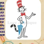 Dr Seuss Cat in the Hat with umbrella applique embroidery designs - Instant Download