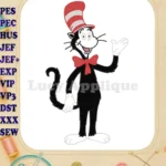 Classic Cat in the Hat Applique Embroidery Designs Waving Character - Instant Download