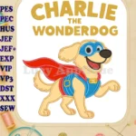 Charlie the Wonderdog running superhero applique embroidery designs - Instant Download