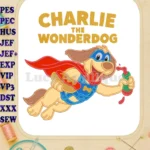 Charlie the Wonderdog flying superhero hotdog ketchup applique embroidery designs - Instant Download