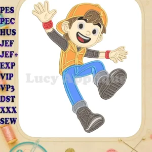 Vibrant BoBoiBoy Applique embroidery design featuring the hero in an energetic jumping pose, ready for action.