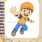 Dynamic BoBoiBoy Applique Embroidery Designs with Orange Hat and Vest - Instant Download