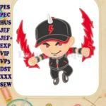 Action BoBoiBoy with red lightning blades applique embroidery designs - Instant Download