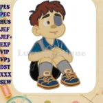 Elio character applique embroidery designs featuring a boy with an eye patch - Instant Download