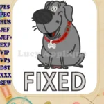 Happy Fixed cartoon dog applique embroidery designs with red collar - Instant Download