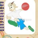 Dynamic Applique Goat Playing Basketball Sports Embroidery Designs - Instant Download