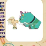 Friendly Goat and Teal Dinosaur Applique Embroidery Designs - Instant Download