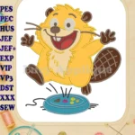 Energetic Hoppers Beaver Applique jumping over disc embroidery designs - Instant Download
