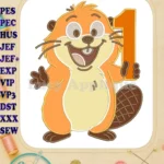 Happy Hoppers Beaver with Number 1 Applique Embroidery Designs - Instant Download