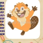 Excited Hoppers Beaver Applique embroidery designs for cheerful kids' projects - Instant Download