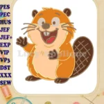 Happy Hoppers Applique Beaver Waving Cartoon embroidery designs - Instant Download