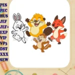 Happy Hoppers Applique embroidery designs featuring rabbit otter chipmunk fox - Instant Download