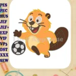 Hoppers Energetic Beaver Kicking Soccer Ball Applique Embroidery Designs - Instant Download