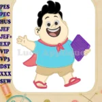 Happy Jumbo boy applique embroidery designs with cape and book - Instant Download